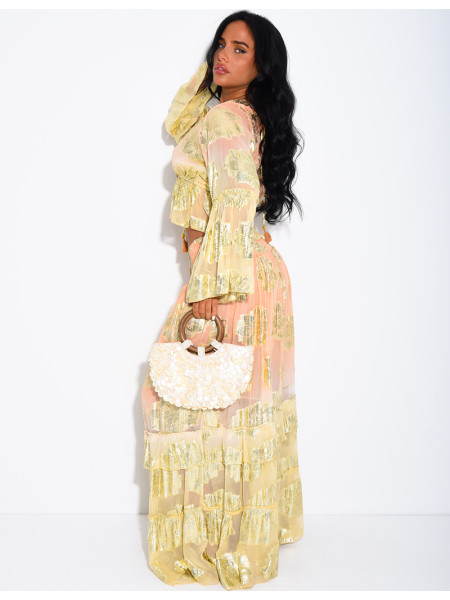 Bohemian-Set aus langem Volantrock und Bindebluse