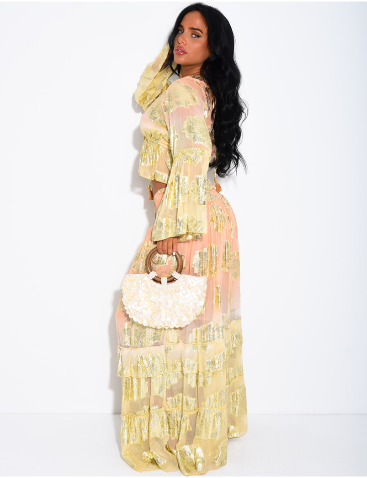 Bohemian-Set aus langem Volantrock und Bindebluse