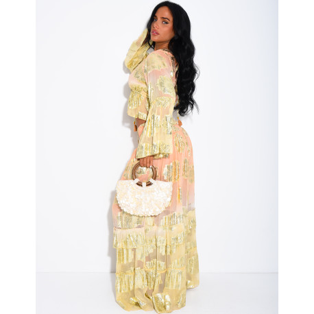 Bohemian-Set aus langem Volantrock und Bindebluse
