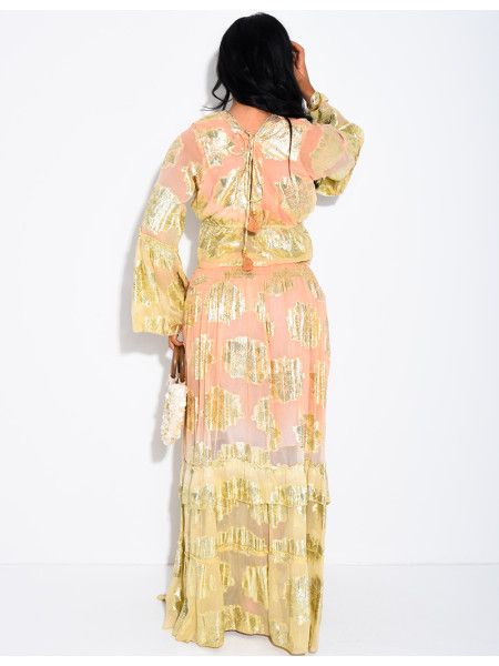 Bohemian-Set aus langem Volantrock und Bindebluse