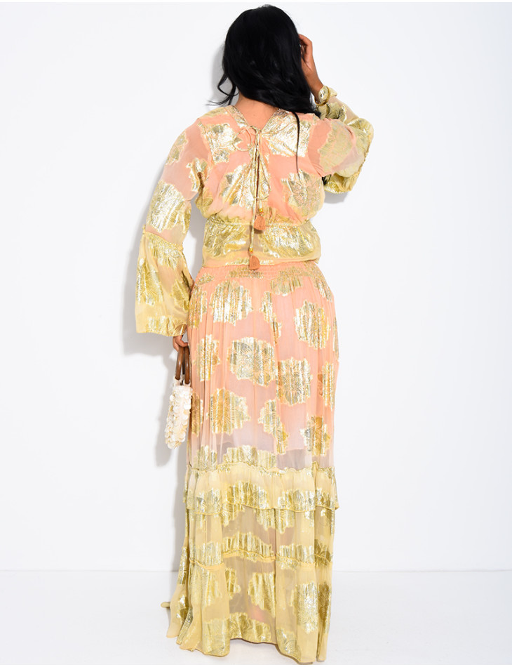 Bohemian-Set aus langem Volantrock und Bindebluse
