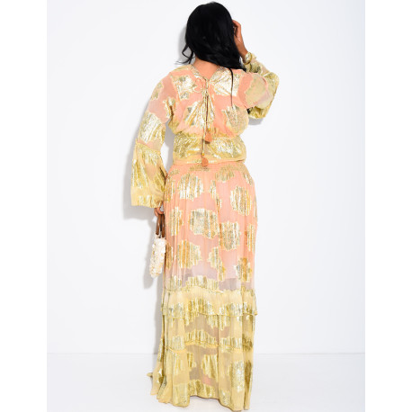 Bohemian-Set aus langem Volantrock und Bindebluse