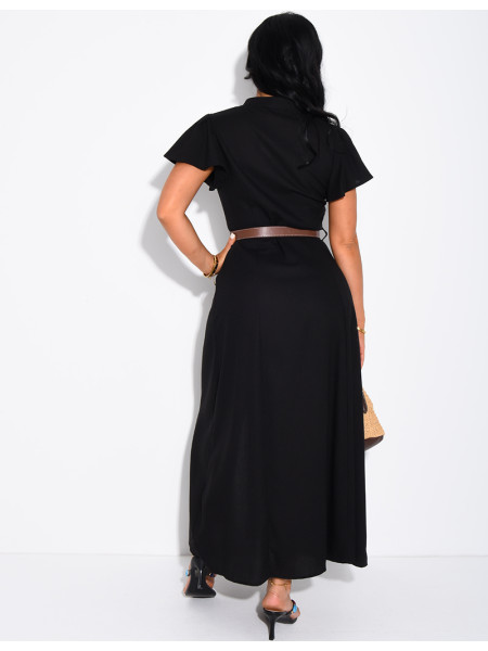 Leinenhemdkleid mit Kunstledergürtel
