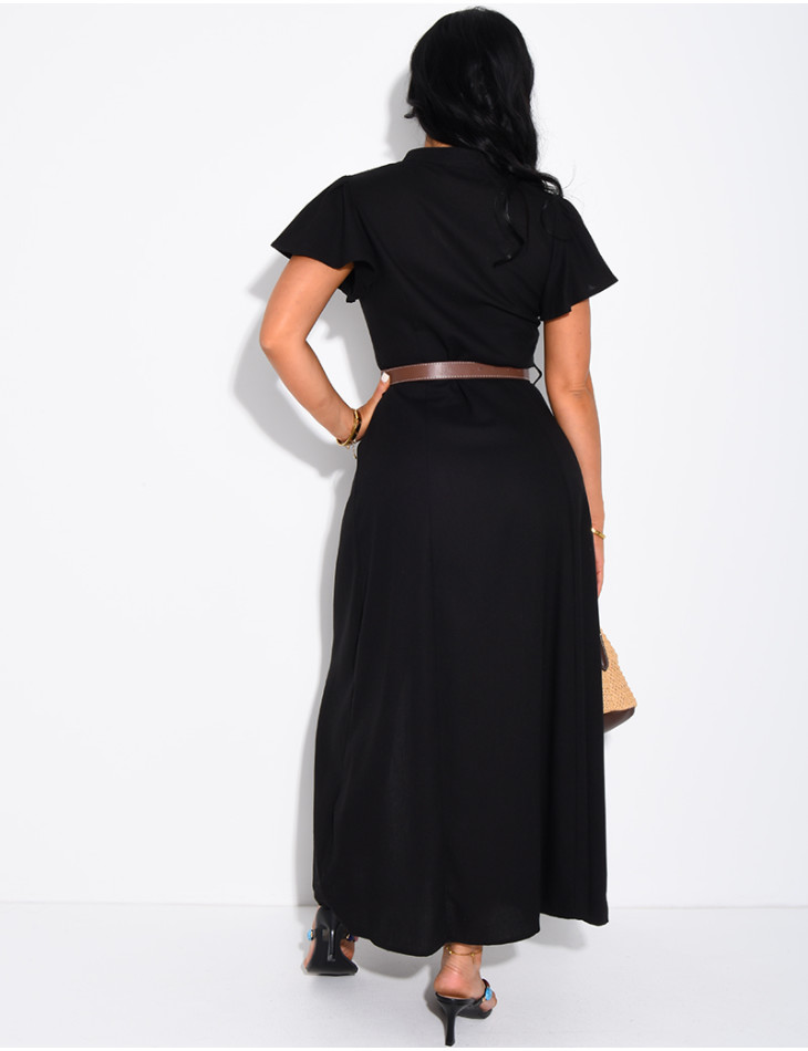Leinenhemdkleid mit Kunstledergürtel
