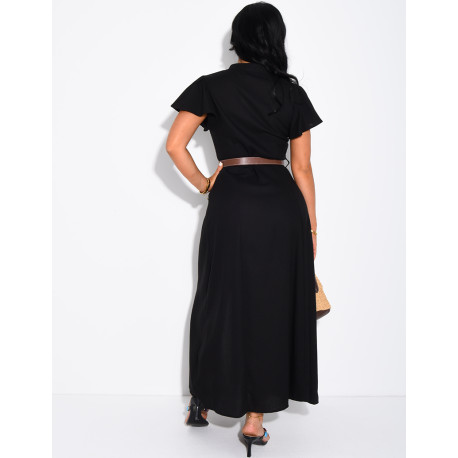 Leinenhemdkleid mit Kunstledergürtel