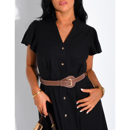 Leinenhemdkleid mit Kunstledergürtel