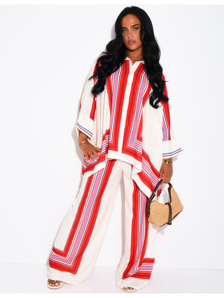 Ensemble fluide pantalon et chemise à motifs