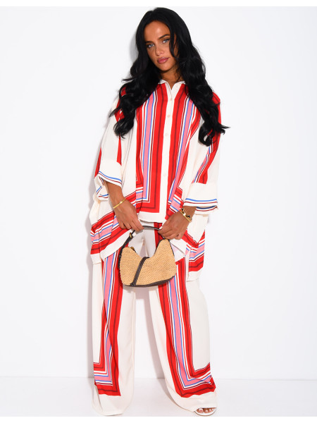 Ensemble fluide pantalon et chemise à motifs
