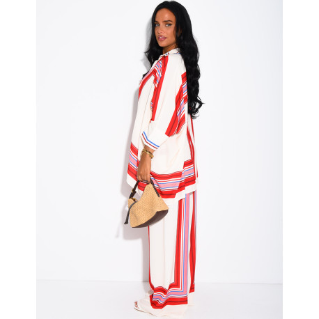 Ensemble fluide pantalon et chemise à motifs