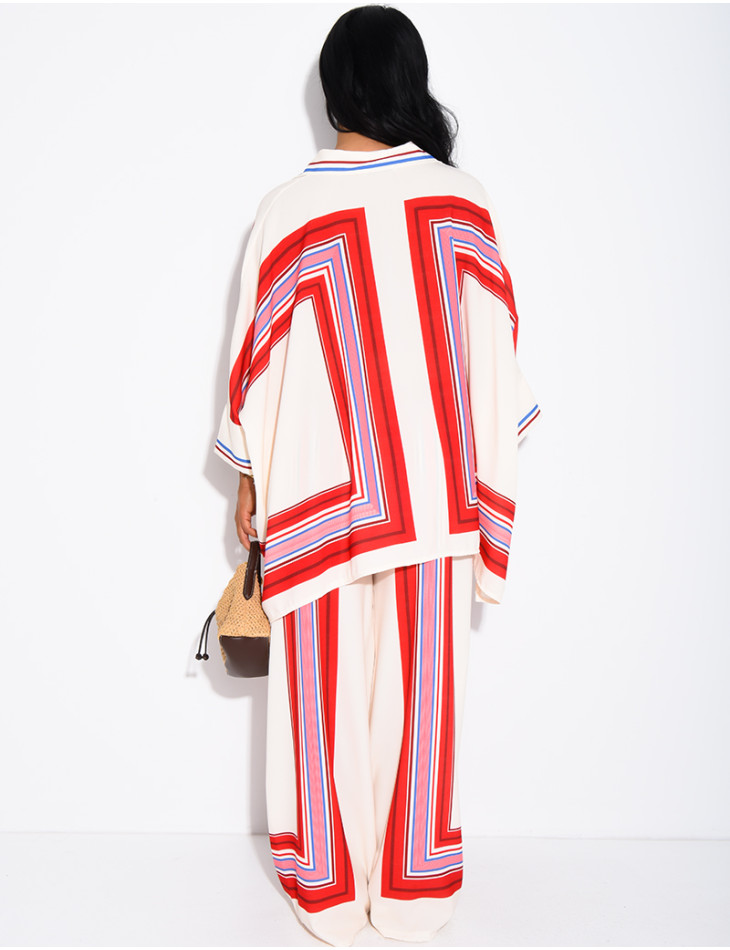 Ensemble fluide pantalon et chemise à motifs