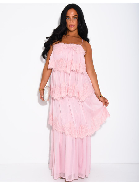 Long voile and lace dress with ruffles