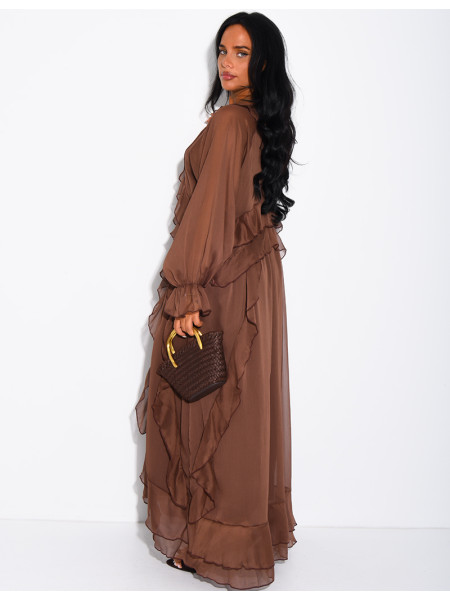 Long, lined voile dress with ruffles