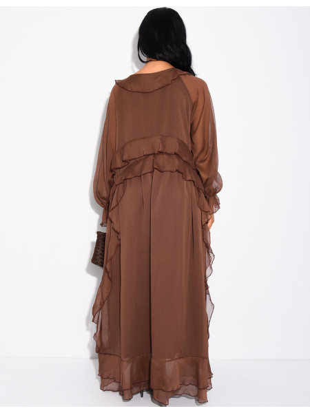 Long, lined voile dress with ruffles