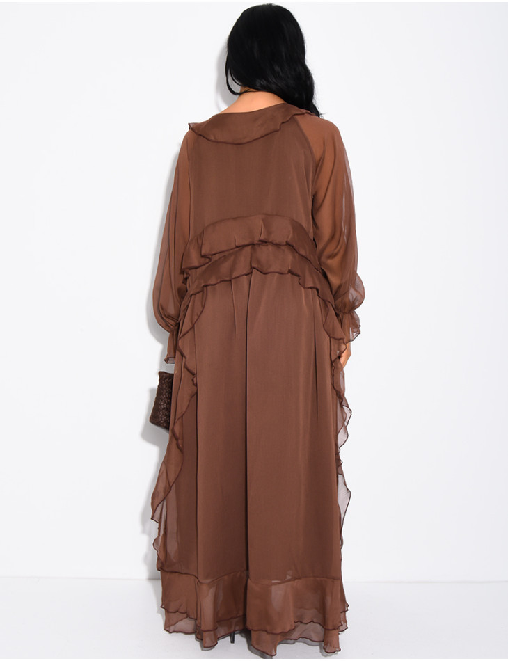 Long, lined voile dress with ruffles