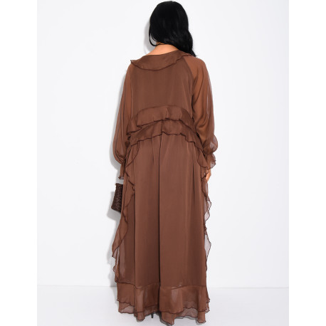 Long, lined voile dress with ruffles