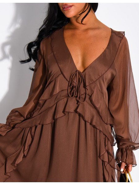 Long, lined voile dress with ruffles