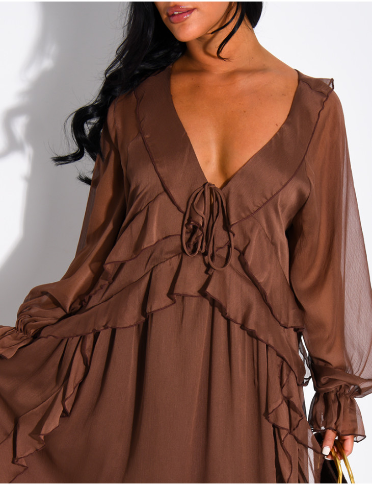 Long, lined voile dress with ruffles