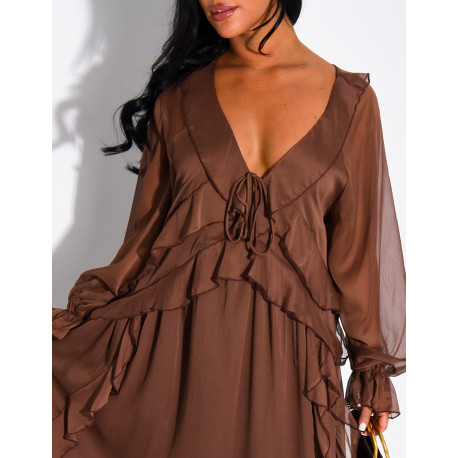 Long, lined voile dress with ruffles