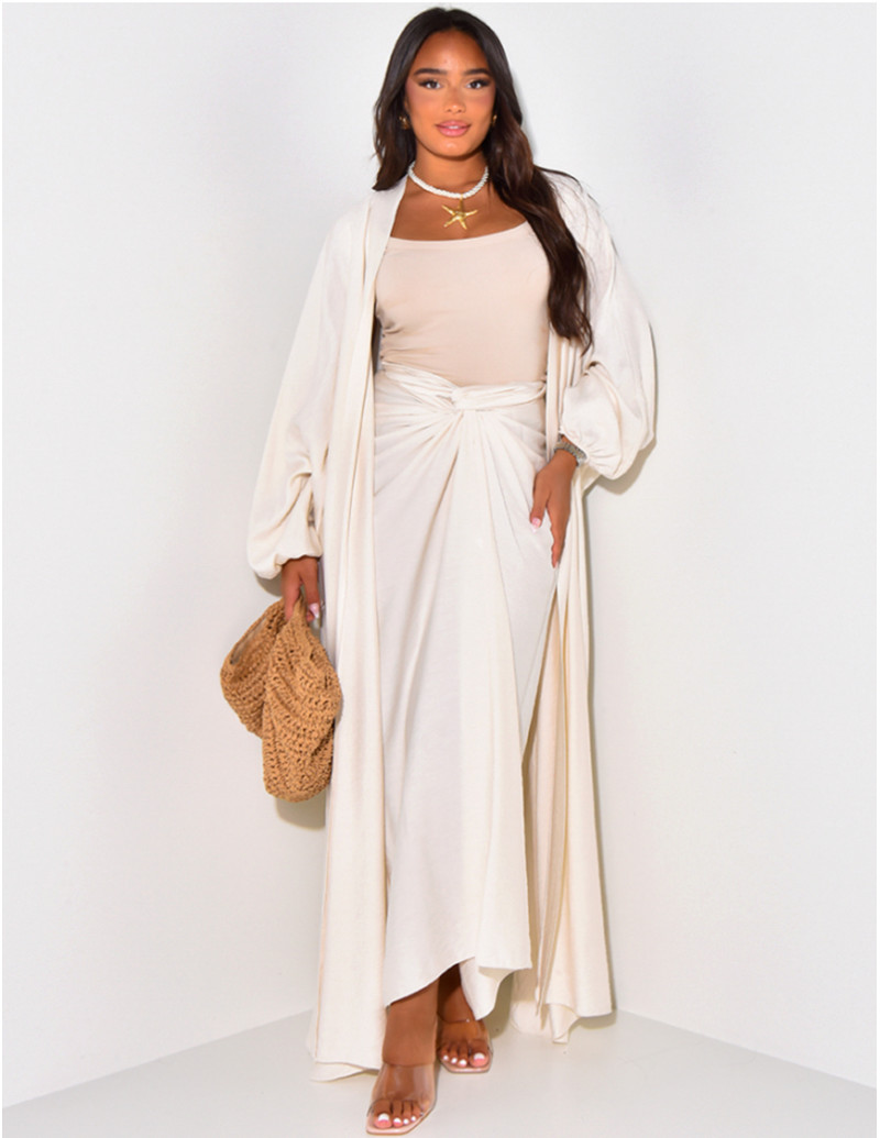 Long kimono and tie skirt set
