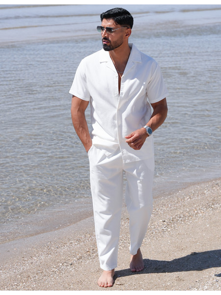 Ensemble pantalon et chemise effet chiné