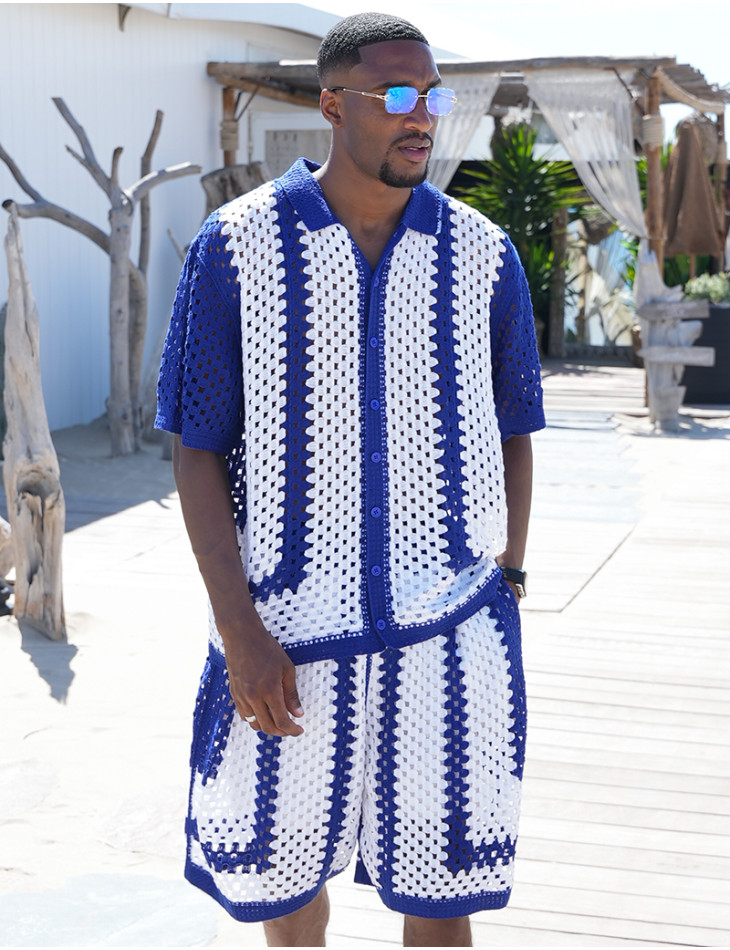 Ensemble ajouré short et chemise manches courtes