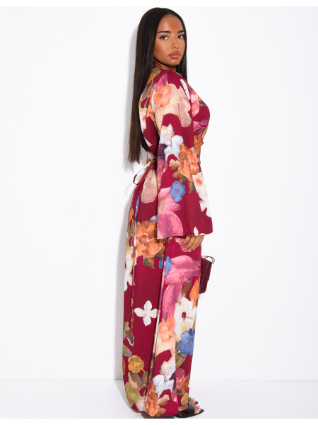 Kleid in Leinenoptik mit Blumenmuster