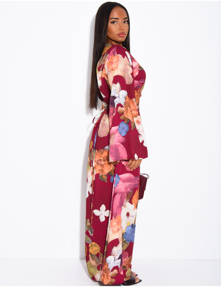 Kleid in Leinenoptik mit Blumenmuster