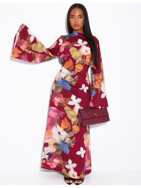 Kleid in Leinenoptik mit Blumenmuster