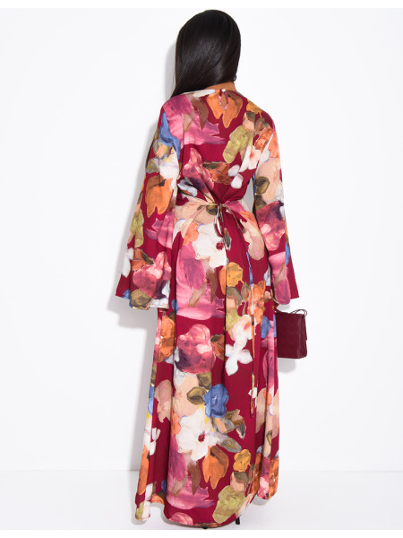 Kleid in Leinenoptik mit Blumenmuster