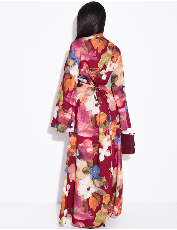 Kleid in Leinenoptik mit Blumenmuster