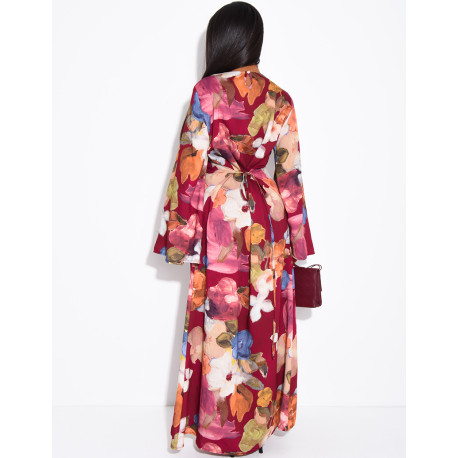 Kleid in Leinenoptik mit Blumenmuster