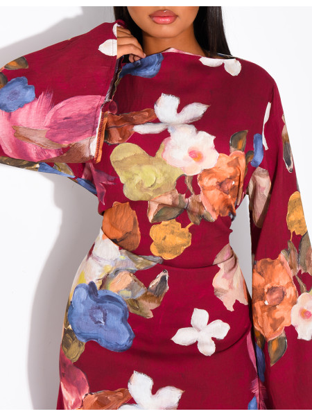 Kleid in Leinenoptik mit Blumenmuster