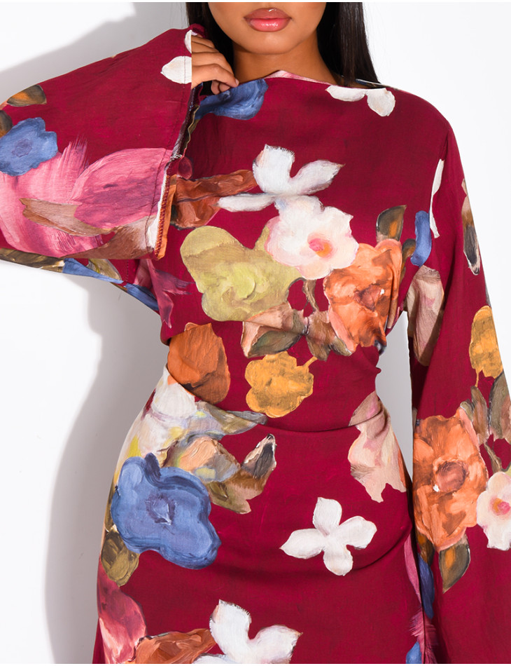 Kleid in Leinenoptik mit Blumenmuster