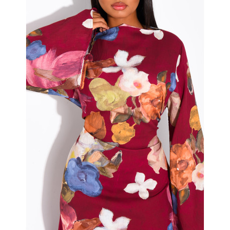Kleid in Leinenoptik mit Blumenmuster