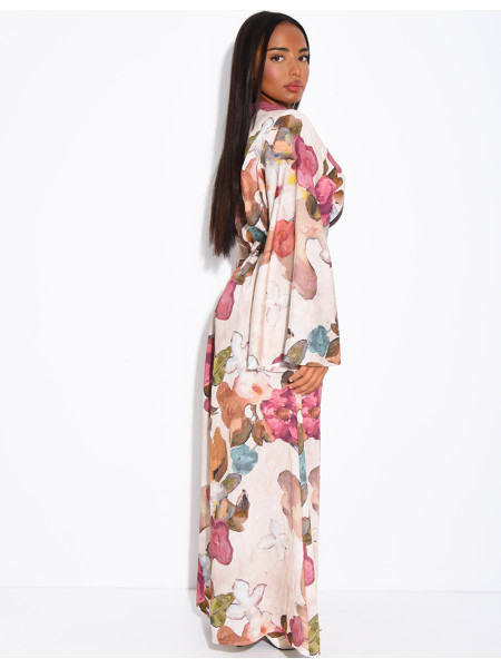 Kleid in Leinenoptik mit Blumenmuster