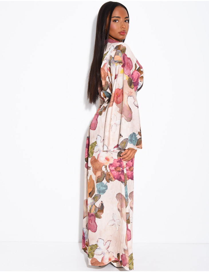 Kleid in Leinenoptik mit Blumenmuster