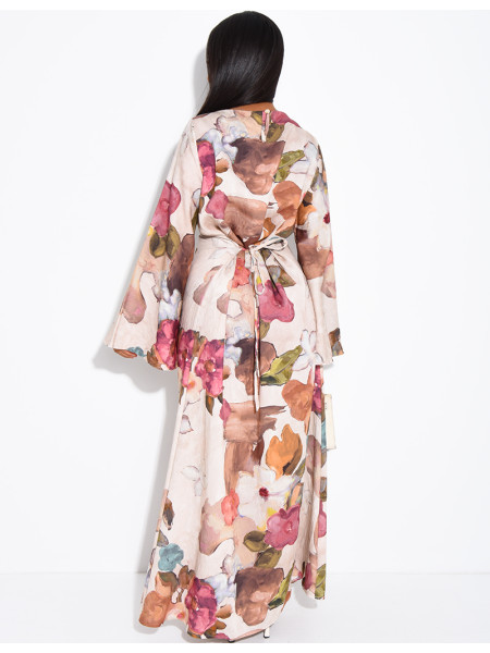 Kleid in Leinenoptik mit Blumenmuster