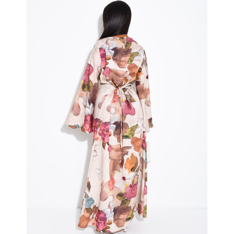 Kleid in Leinenoptik mit Blumenmuster