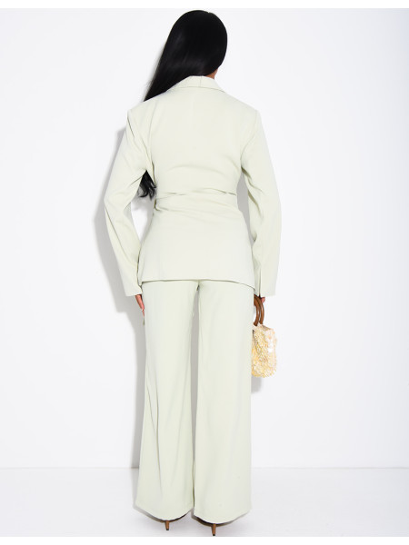 Hosenanzug-Set aus Hose und Blazer zum Binden mit goldener Brosche