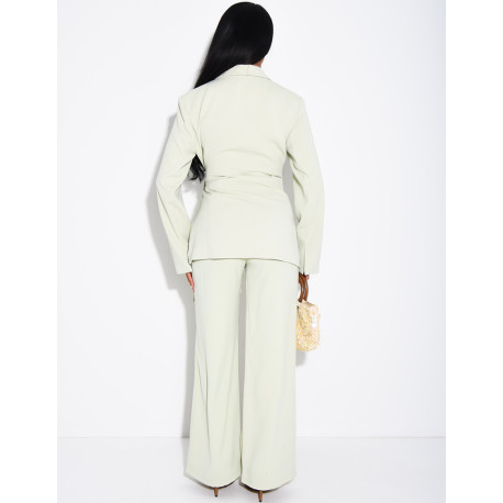 Hosenanzug-Set aus Hose und Blazer zum Binden mit goldener Brosche