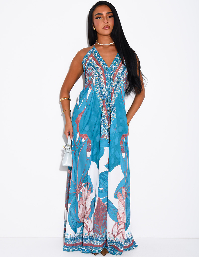 Long, backless printed...