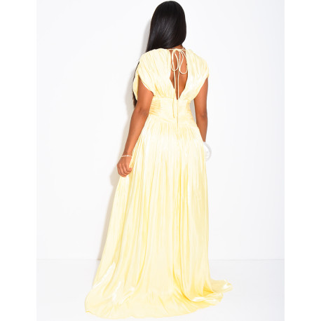 Robe longue dos nu en satin irisée à fente