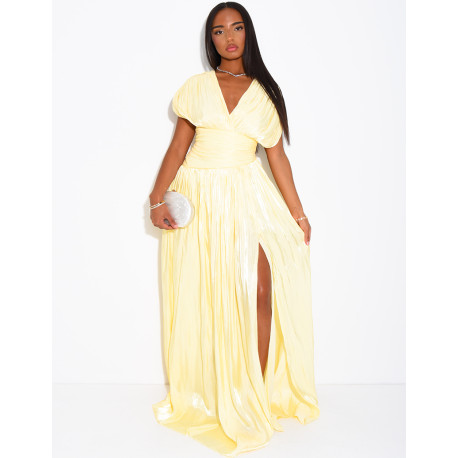 Robe longue dos nu en satin irisée à fente