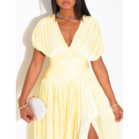 Robe longue dos nu en satin irisée à fente