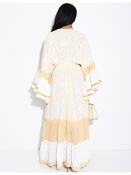 Langes Boho-Kleid aus Baumwolle mit Pailletten und Perlen