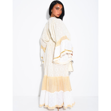 Langes Boho-Kleid aus Baumwolle mit Pailletten und Perlen