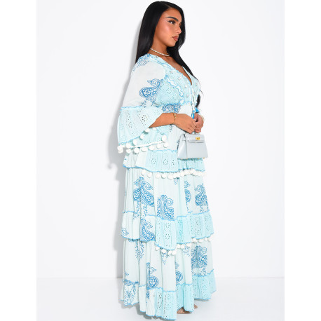 Robe bohème longue à sequins et volants