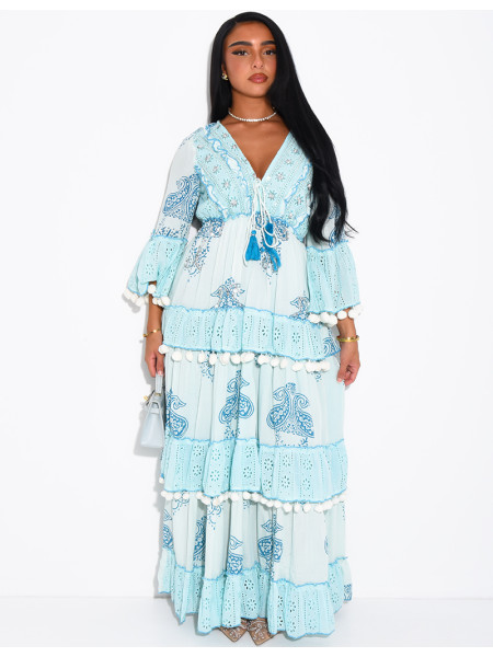 Robe bohème longue à sequins et volants