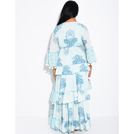 Robe bohème longue à sequins et volants
