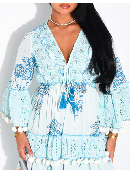 Robe bohème longue à sequins et volants